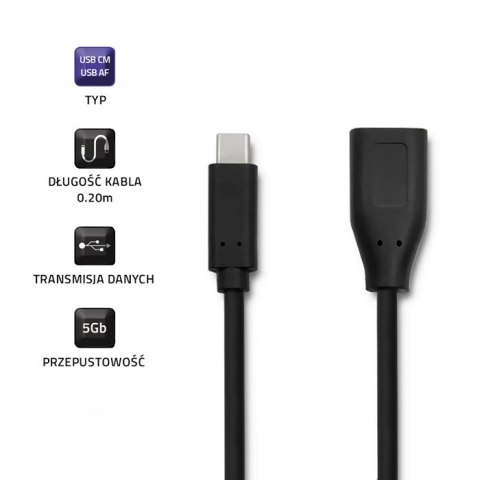 Qoltec Kabel USB 3.1 typ C męski | USB 3.0 A żeński | 0.2m