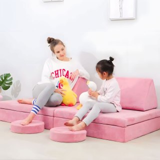 Sofa składana modułowa dla dzieci duża 2 osobowa DIY 8 miękkich poduch - różowa ECOTOYS