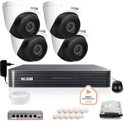 Zestaw monitoringu IP BCS Basic 4x Kamera BCS-B-EIP45VSR3(2.0) Rejestrator z dyskiem 1TB