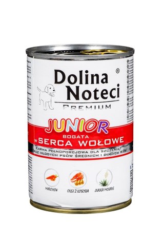 DOLINA NOTECI Premium Junior bogata w serca wołowe - mokra karma dla szczeniąt ras średnich i dużych - 400 g