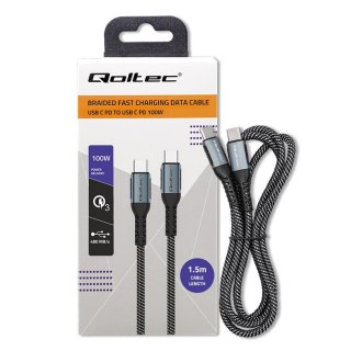 Qoltec Kabel USB 2.0 typ C | USB 2.0 typ C 100W | QC 3.0 | PD | 1.5m | Czarny