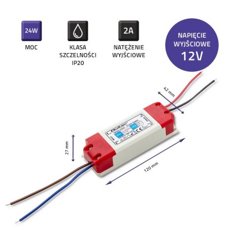 Qoltec Zasilacz impulsowy LED | 24W | 12V | 2A