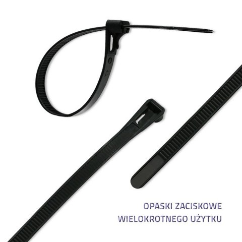 Qoltec Opaski zaciskowe wielorazowe | 7.2 * 350mm | Nylon UV | Czarne