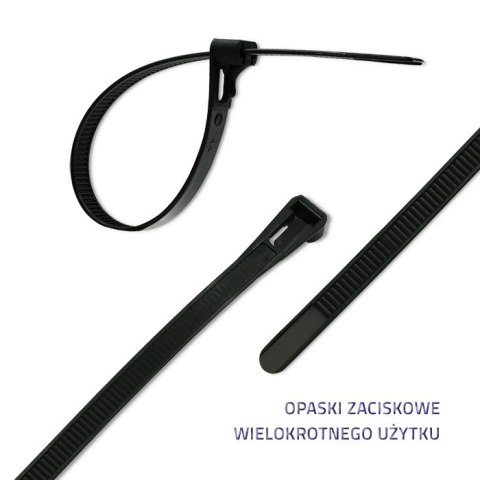 Qoltec Opaski zaciskowe wielorazowe/trytytki | 7.2 * 100mm | Nylon UV | Czarne