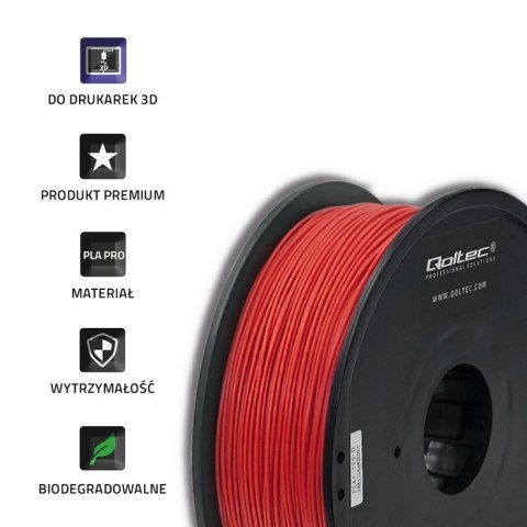 Qoltec Profesjonalny filament do druku 3D | PLA PRO | 1.75mm | 1kg | Red