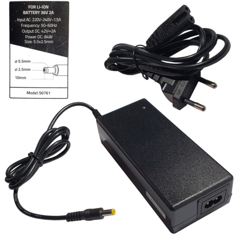 Ładowarka Qoltec do baterii roweru elektrycznego 36V | 42V | 2A | 5.5*2.5 Ładowarka Qoltec do baterii roweru elektrycznego 36V | 42V | 2A | 5.5*2.5
