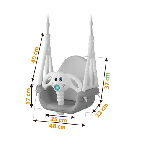 Huśtawka kubełkowa Słonik 3w1 Ricokids szaro-biała