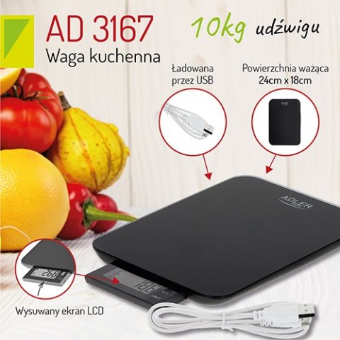 Waga kuchenna - 10kg - ładowana przez USB - wodoodporna