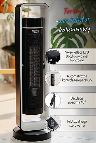 Termowentylator kolumnowy ceramiczny LCD z pilotem + Timer