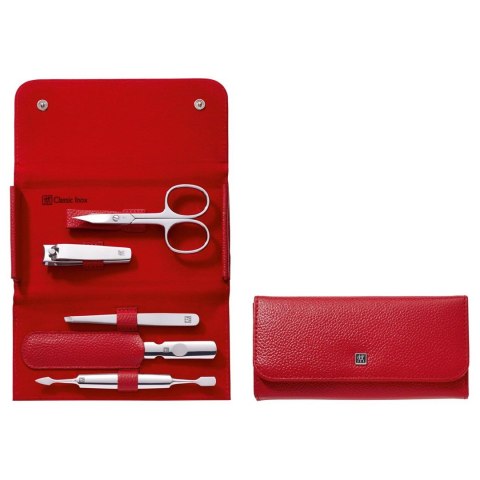 Zestaw do manicure Zwilling Classic Inox - skórzane etui, 5 elementów - Czerwony