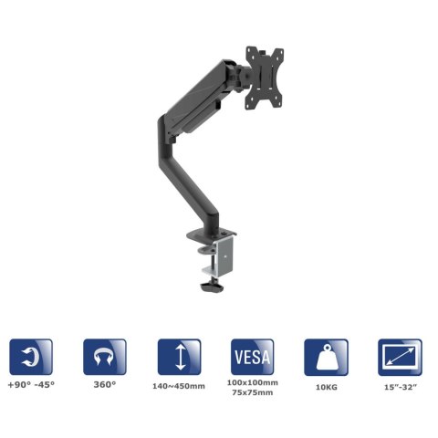 Uchwyt biurkowy do monitora Akyga AK-MB-05 regulowane ramię gazowe 10kg VESA 75x75mm / 100x100mm 15-32"