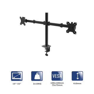 Uchwyt biurkowy na dwa monitory Akyga AK-MB-02 ramiona 2x10kg VESA 75x75mm / 100x100mm 15-32"