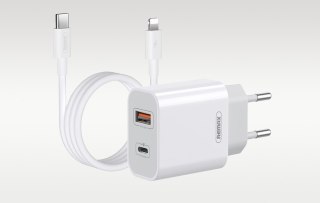 Ładowarka sieciowa Remax, RP-U68, USB-C, USB, 20W (biała) + kabel Lightning