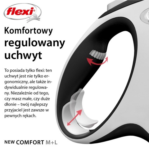 Smycz FLEXI automatyczna New Comfort L taśma 8 m kol. czarny