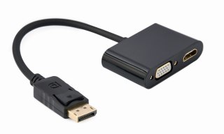 GEMBIRD ADAPTER NA KABLU DISPLAYPORT MĘSKI NA ŻEŃSKI HDMI + ŻEŃSKI VGA CZARNY, 10CM