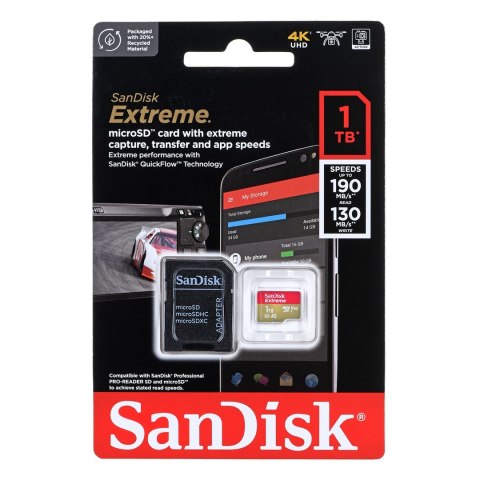 KARTA PAMIĘCI SANDISK EXTREME microSDXC 1 TB 190/130 MB/s A2 C10 V30 UHS-I U3