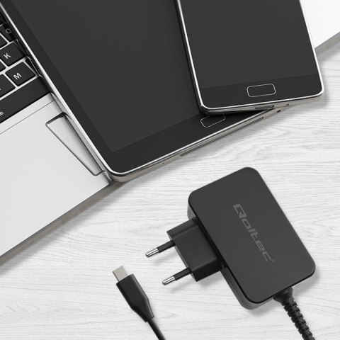 QOLTEC ŁADOWARKA GAN POWER PRO | 1XUSB-C | 65W | 5-20V | 3-3.25A | CZARNA