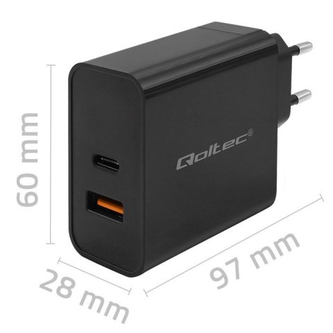 QOLTEC ŁADOWARKA SUPER QUICK PD | 1XUSB-C | 1XUSB | 90W | 5-20V | 2.4-4.35A | CZARNA