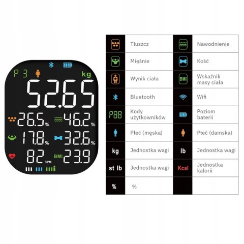 Waga łazienkowa analityczna 15 parametrów Apple Health Google Fit VERA WEBBER