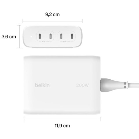 BELKIN ŁADOWARKA 4X PORT USB-C GAN 200W, BIAŁA