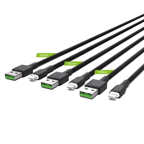 GREEN CELL ZESTAW KABLI KABGCSET05 3X KABEL GC RAY USB - LIGHTNING 120CM, BIAŁY LED