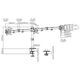 GEMBIRD BIURKOWE REGULOWANE RAMIĘ/UCHWYT NA 3 MONITORY 17-27, 100X100MM, DO 7KG