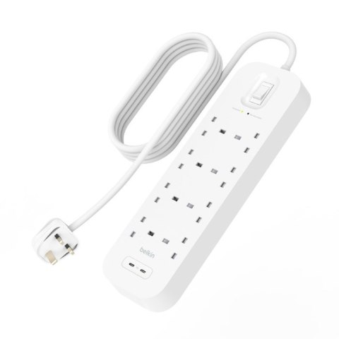 Listwa zasilająca Belkin Power Surge 8-PORT + 2xUSB-C 30W 900J 2m White