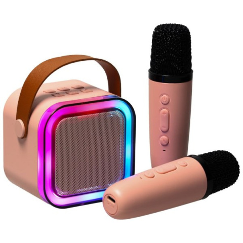 Zestaw do karaoke 2 mikrofony + głośnik przenośny BLUETOOTH USB LED beżowy