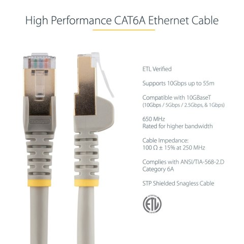 7M CAT6A ETHERNET CABLE GREY/GREY - SHIELDED COPPER WIRE