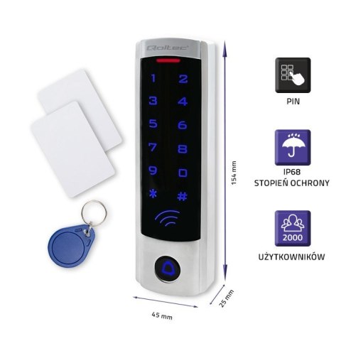 QOLTEC ZAMEK SZYFROWY DIONE Z CZYTNIKIEM RFID | KOD | KARTA | BRELOK | DZWONEK | IP68 | EM | SLIM