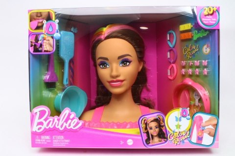 BARBIE Głowa Do Stylizacji Neonowa Tęcza Brązowe Włosy HMD80