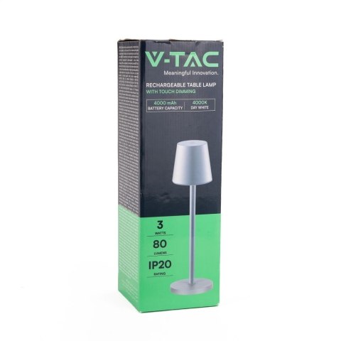 Lampka Biurkowa Nocna V-TAC 3W LED Ładowanie Ściemnianie Szara VT-7703 4000K 70lm