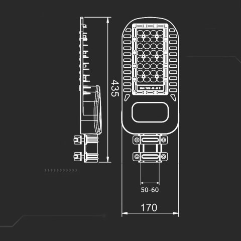 Oprawa Uliczna LED V-TAC SAMSUNG CHIP 50W Soczewki 110st 135Lm/W VT-54ST-N 4000K 6850lm