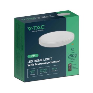 Plafon V-TAC 24W LED Okrągły 35cm Natynkowy Pilot Czujnik Ruchu IP44 Biały VT-8624S 4000K 2500lm