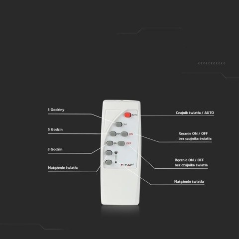 Projektor LED Solarny V-TAC 20W Czarny IP65, Pilot, Timer VT-60W 6000K 1650lm