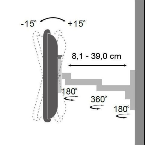 Uchwyt Ścienny TV LED/LCD 13-30 cali 15kg Obrotowy Srebrny