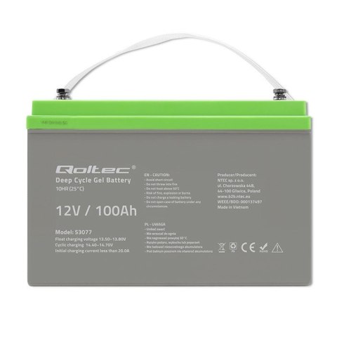 QOLTEC AKUMULATOR ŻELOWY DEEP CYCLE | 12V | 100AH