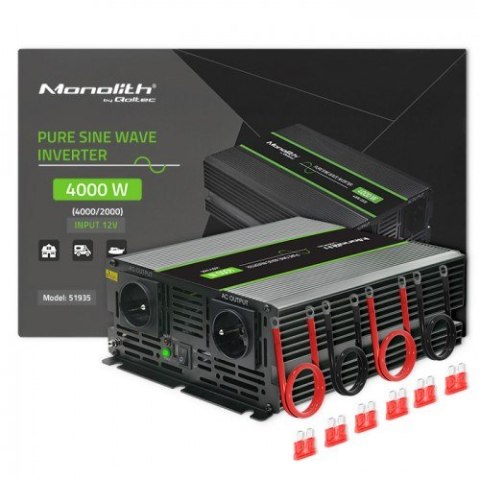 QOLTEC PRZETWORNICA NAPIĘCIA MONOLITH | 2000W | 4000W | 12V NA 230V | CZYSTY SINUS