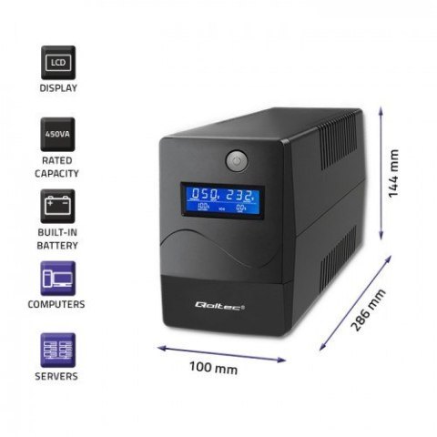 QOLTEC ZASILACZ AWARYJNY UPS 850VA | 480W | LCD | USB | RJ45