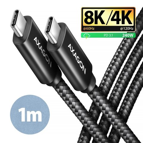 AXAGON BUCM4X-CM10AB USB-C do USB-C, USB4 Gen 3×2, 1 m, PD 240W, 8K HD, ALU, w oplocie - czarny