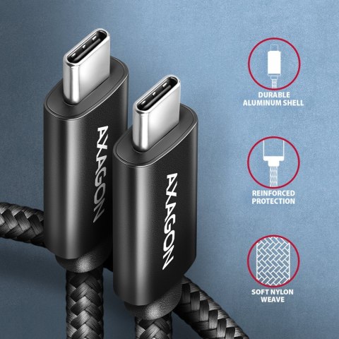 AXAGON BUCM4X-CM10AB USB-C do USB-C, USB4 Gen 3×2, 1 m, PD 240W, 8K HD, ALU, w oplocie - czarny