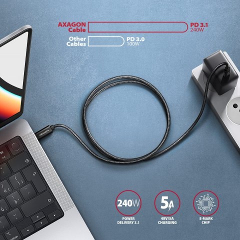 AXAGON BUCM4X-CM10AB USB-C do USB-C, USB4 Gen 3×2, 1 m, PD 240W, 8K HD, ALU, w oplocie - czarny