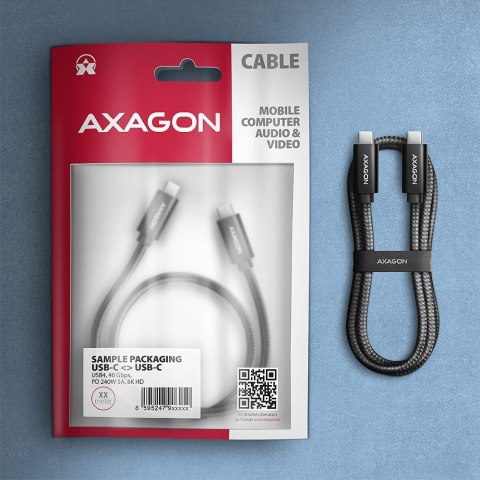 AXAGON BUCM4X-CM10AB USB-C do USB-C, USB4 Gen 3×2, 1 m, PD 240W, 8K HD, ALU, w oplocie - czarny