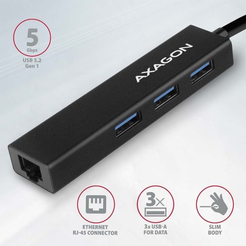 AXAGON HMA-GL3A Hub wieloportowy, USB 3.0 Typ-A, Gbit-LAN, 3x USB-A, microSD