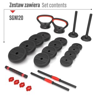 ZESTAW CIĘŻARÓW 6W1 HMS SGN120 (SZTANGA, SZTANGIELKI I KETTLEBELL) 20KG