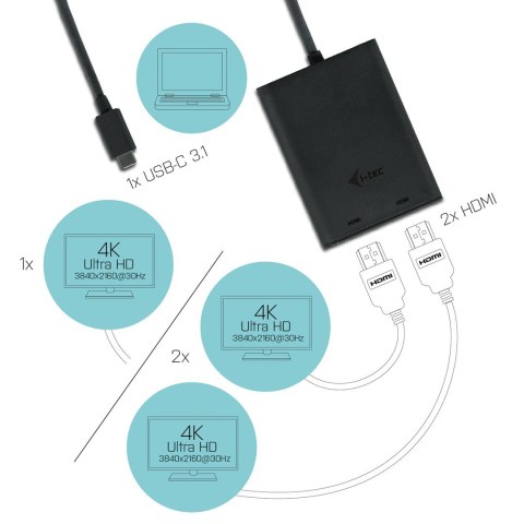 I-tec C31DUAL4KHDMI zewnętrzna karta graficzna usb 3840 x 2160 px Czarny