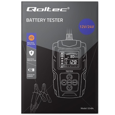 Qoltec 52484 Cyfrowy tester akumulatora z wyświetlaczem LCD | 12V | 24V | 3Ah-200Ah