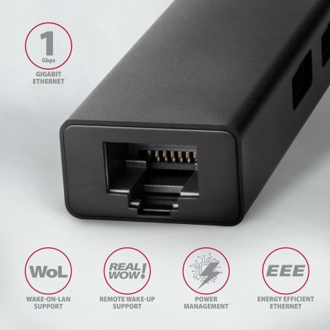 AXAGON HMC-GL3A USB-C Hub, 3x USB-A, Gbit-LAN, czarny