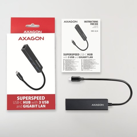 AXAGON HMC-GL3A USB-C Hub, 3x USB-A, Gbit-LAN, czarny