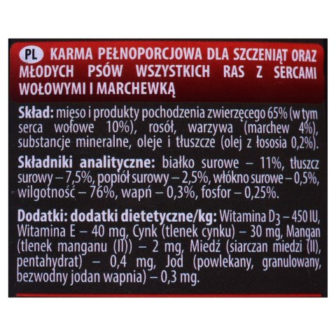 DOLINA NOTECI Piper Junior z sercami wołowymi i marchewką - mokra karma dla psa - 400 g